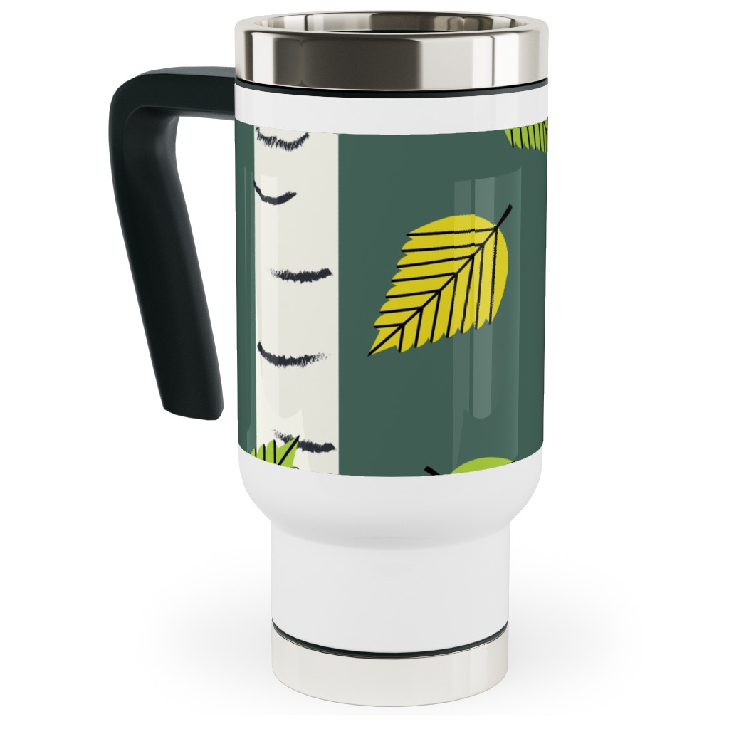 Autumn Birch Forest Travel Mug with Handle, 17oz, Green, Classic Green