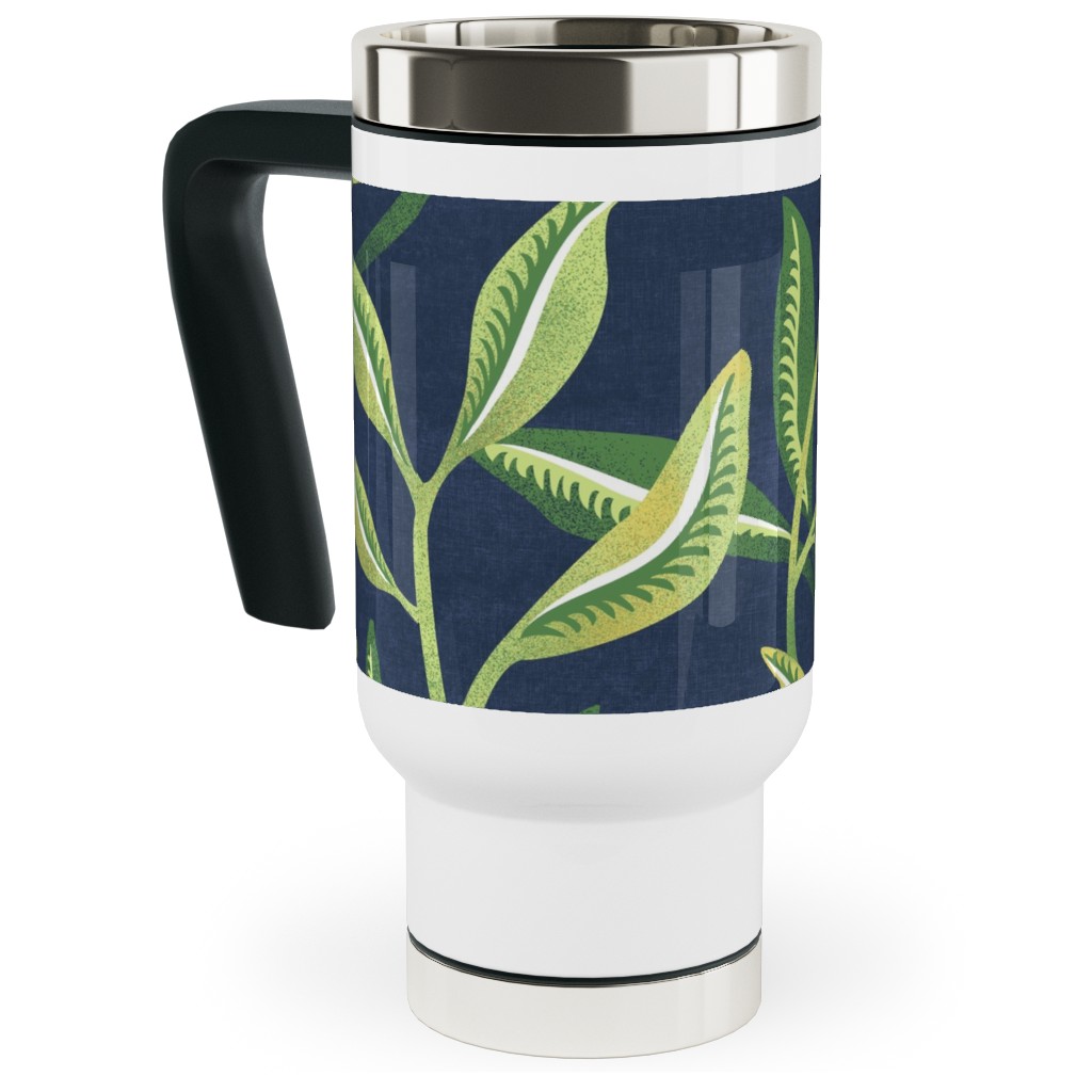 Green Leafy Vines - Blue and Green Travel Mug with Handle, 17oz, Green, Classic Green