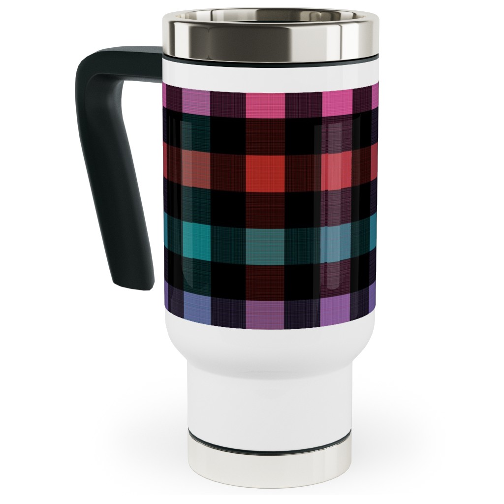 Picnic Plaid Travel Mug with Handle, 17oz, Multicolor