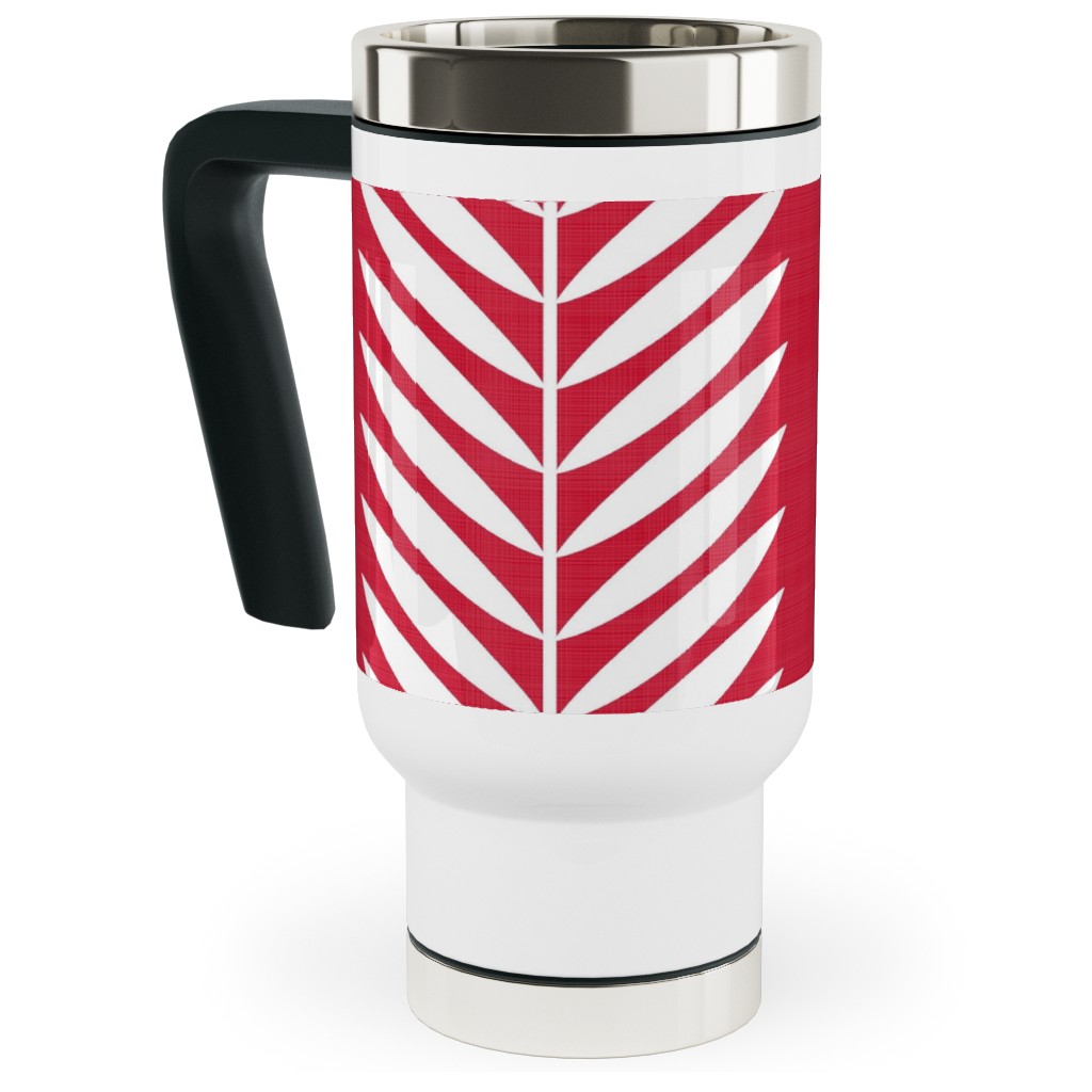 Laurel Leaf Stripe Travel Mug with Handle, 17oz, Red