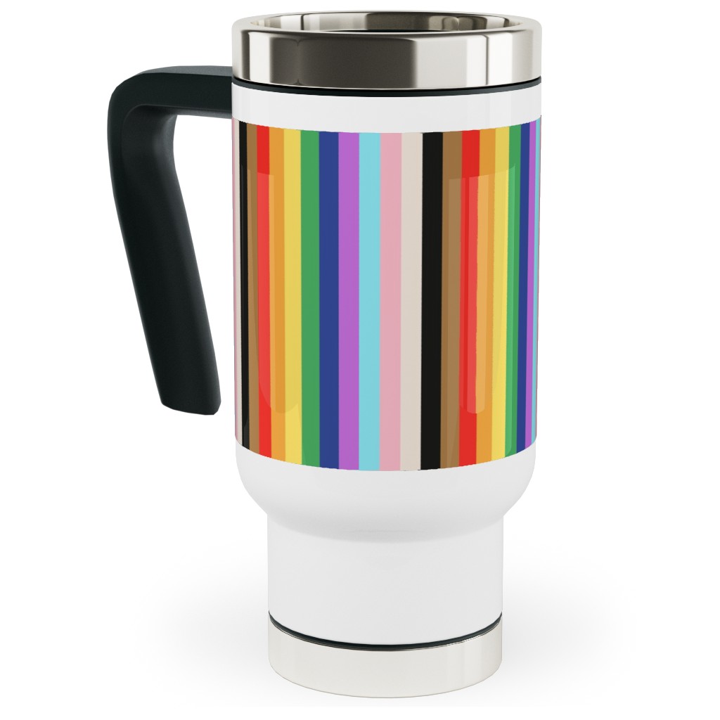 Lgbtq Stripes - Rainbow Pride Flag - Vertical Travel Mug with Handle, 17oz, Multicolor