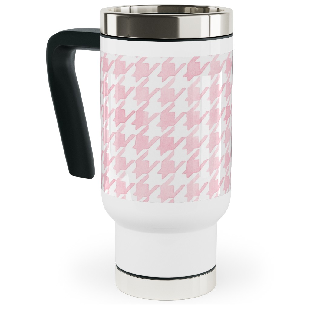 Happy Houndstooth Travel Mug with Handle, 17oz, Pink, Pearl