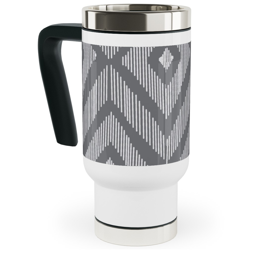 Ikat Travel Mug with Handle, 17oz, Gray, Slate