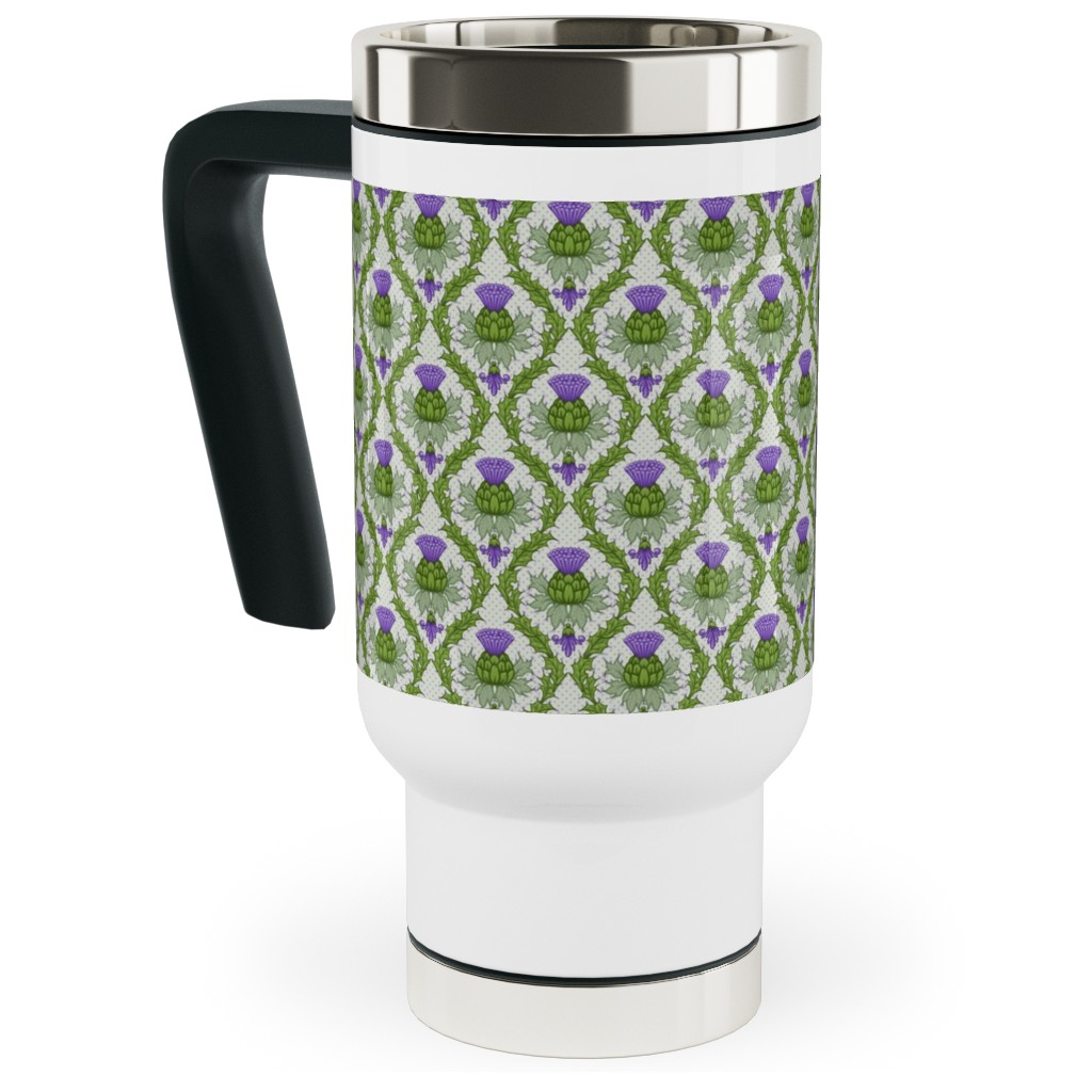 Thistle Damask - Green Travel Mug with Handle, 17oz, Green