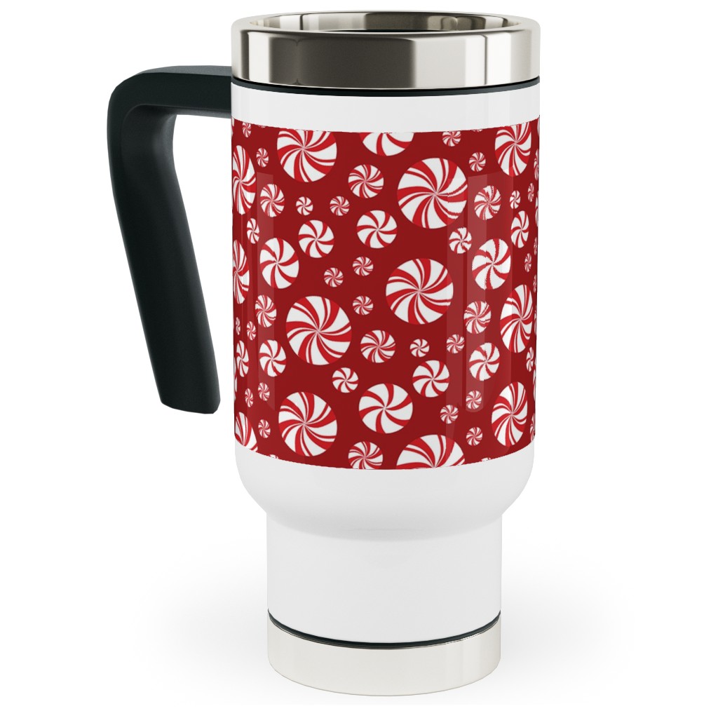 Nutcracker Peppermints on Red Travel Mug with Handle, 17oz, Red, Red