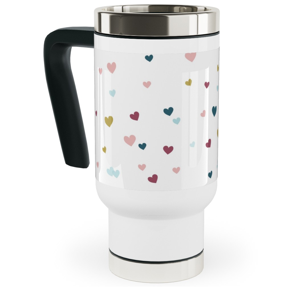 Confetti Hearts - White and Multi Travel Mug with Handle, 17oz, Multicolor