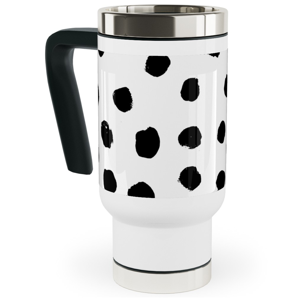 Soft Painted Dots Travel Mug with Handle, 17oz, White, Black