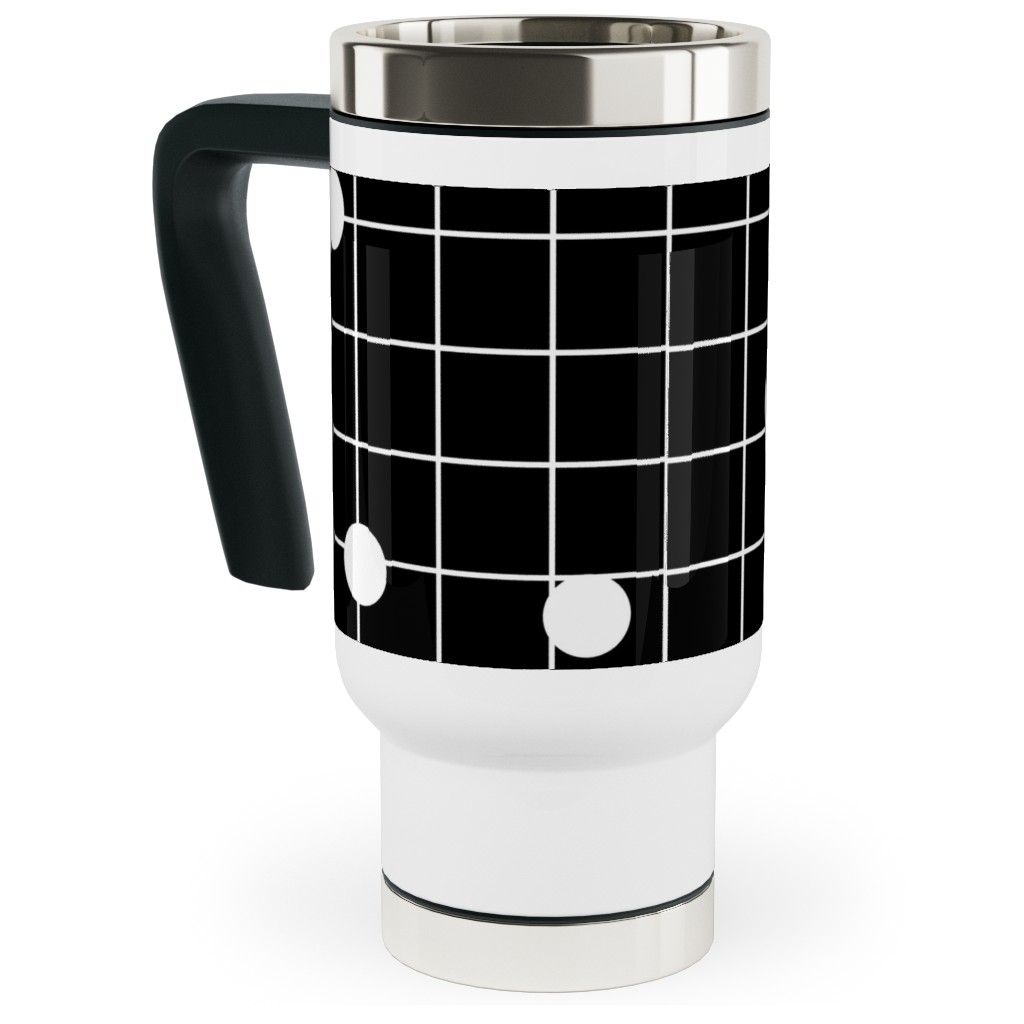Dot Line - Black and White Travel Mug with Handle, 17oz, Black, Black
