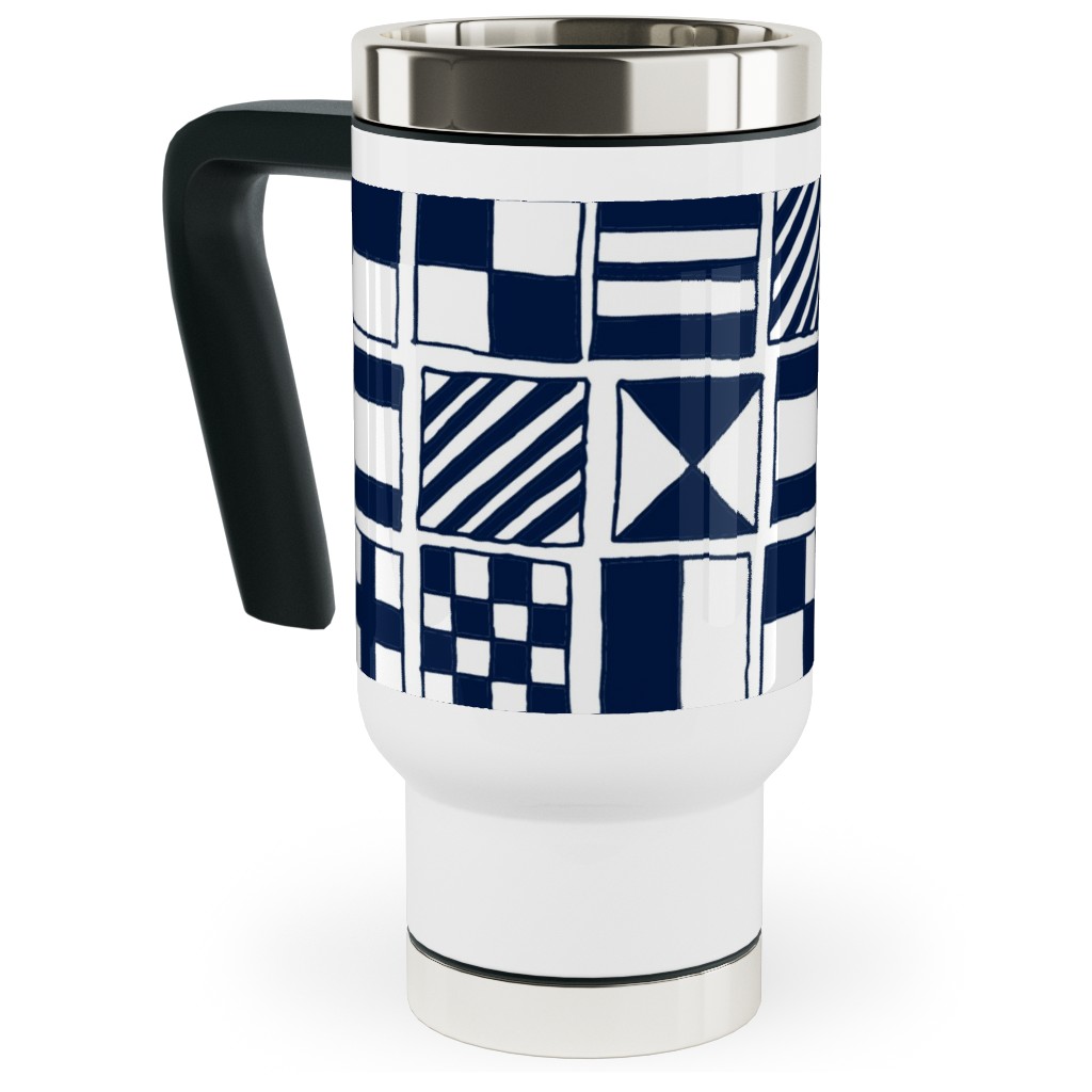 Sailing Flags - Navy Blue Travel Mug with Handle, 17oz, Blue