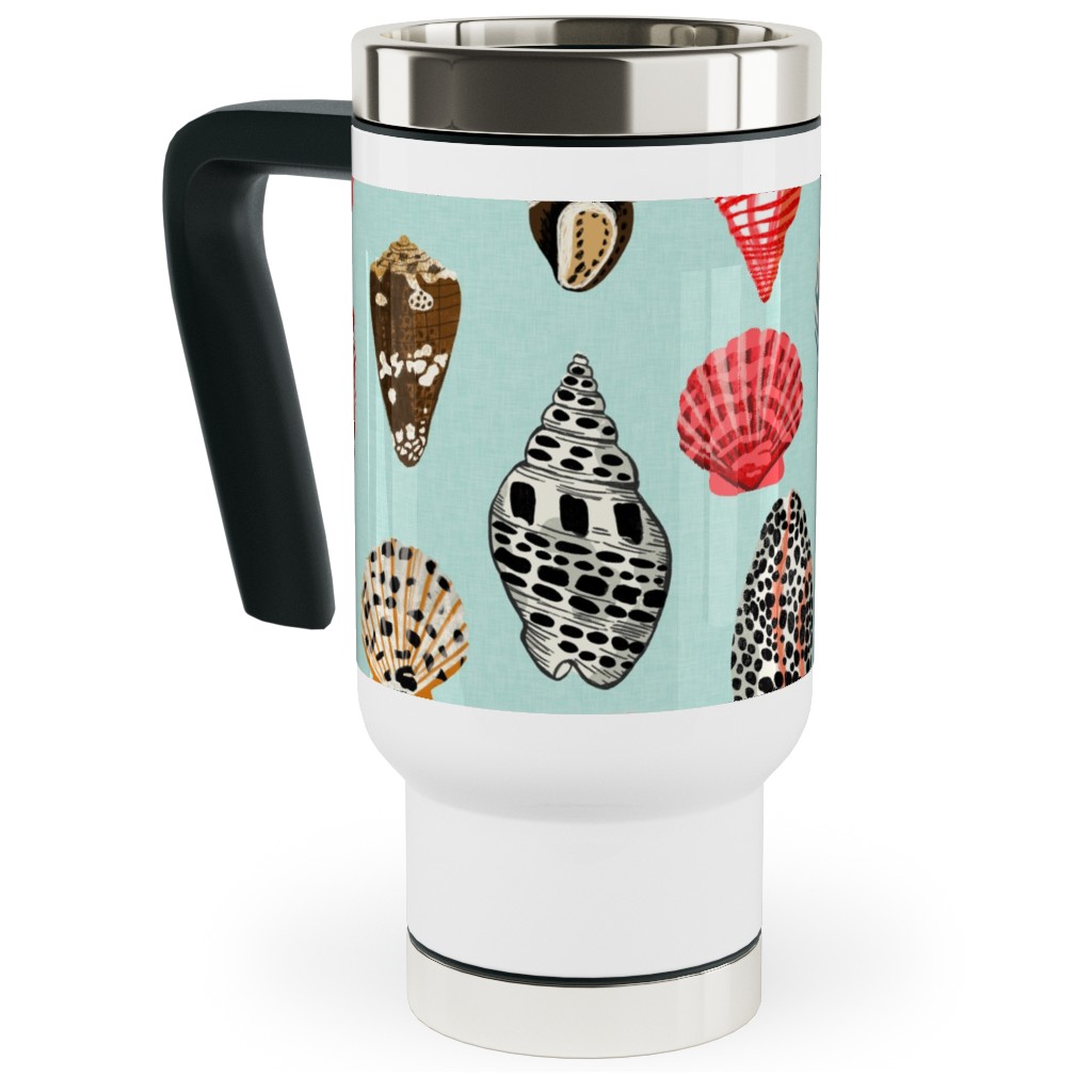 Seashells Beach Summer - Mint Travel Mug with Handle, 17oz, Multicolor
