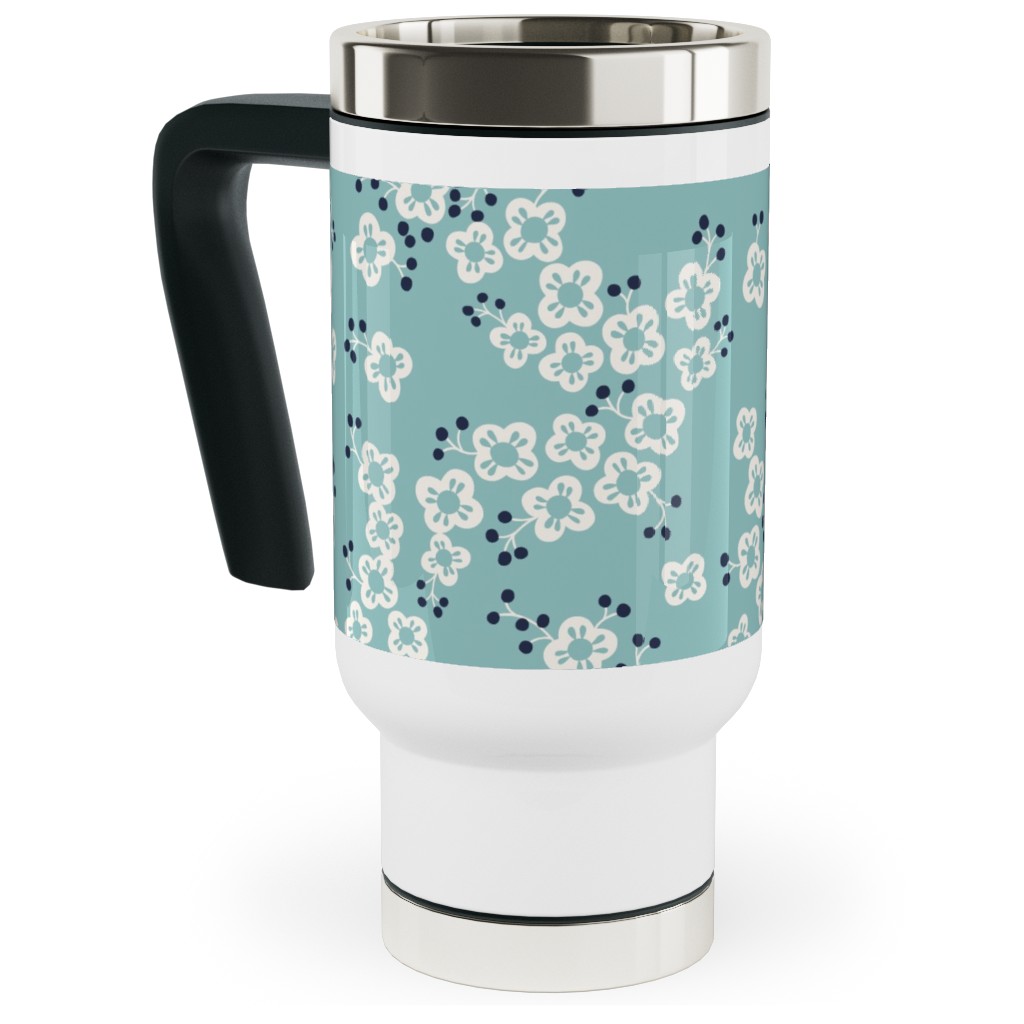 Japanese Blossom - Blue Travel Mug with Handle, 17oz, Blue