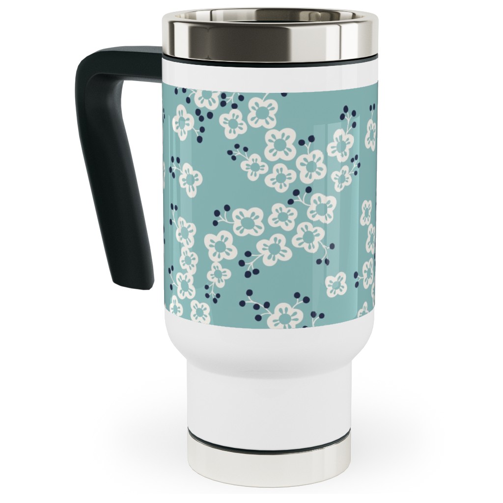 Japanese Blossom - Blue Travel Mug with Handle, 17oz, Blue, True Blue