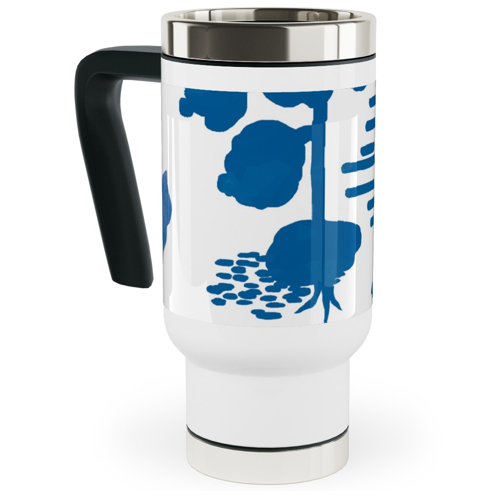 Blue and White Garden Travel Mug with Handle, 17oz, Blue