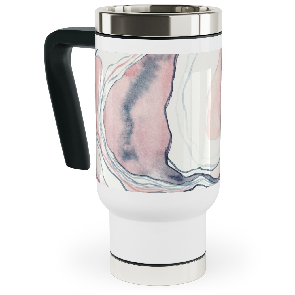 Watercolor Marble Travel Mug with Handle, 17oz, Pink