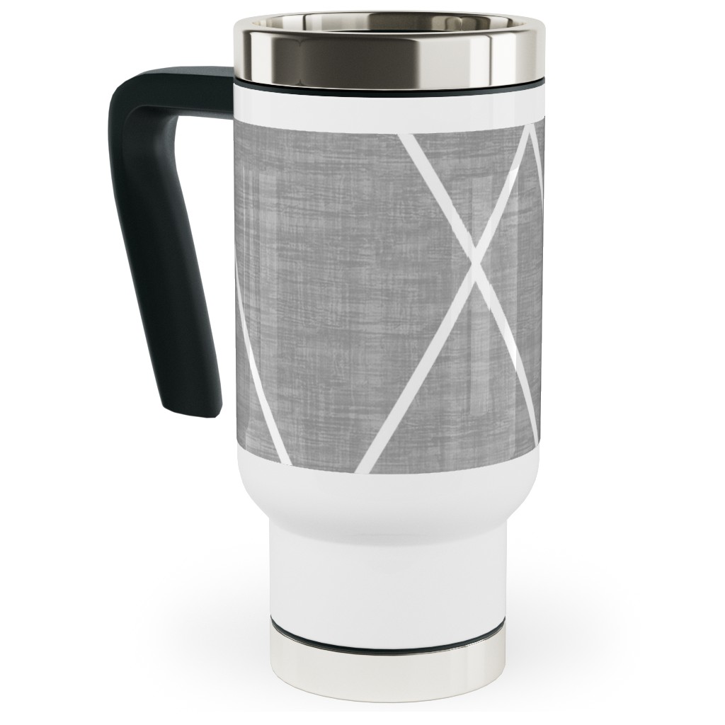 Geometric Grid - Gray Travel Mug with Handle, 17oz, Gray