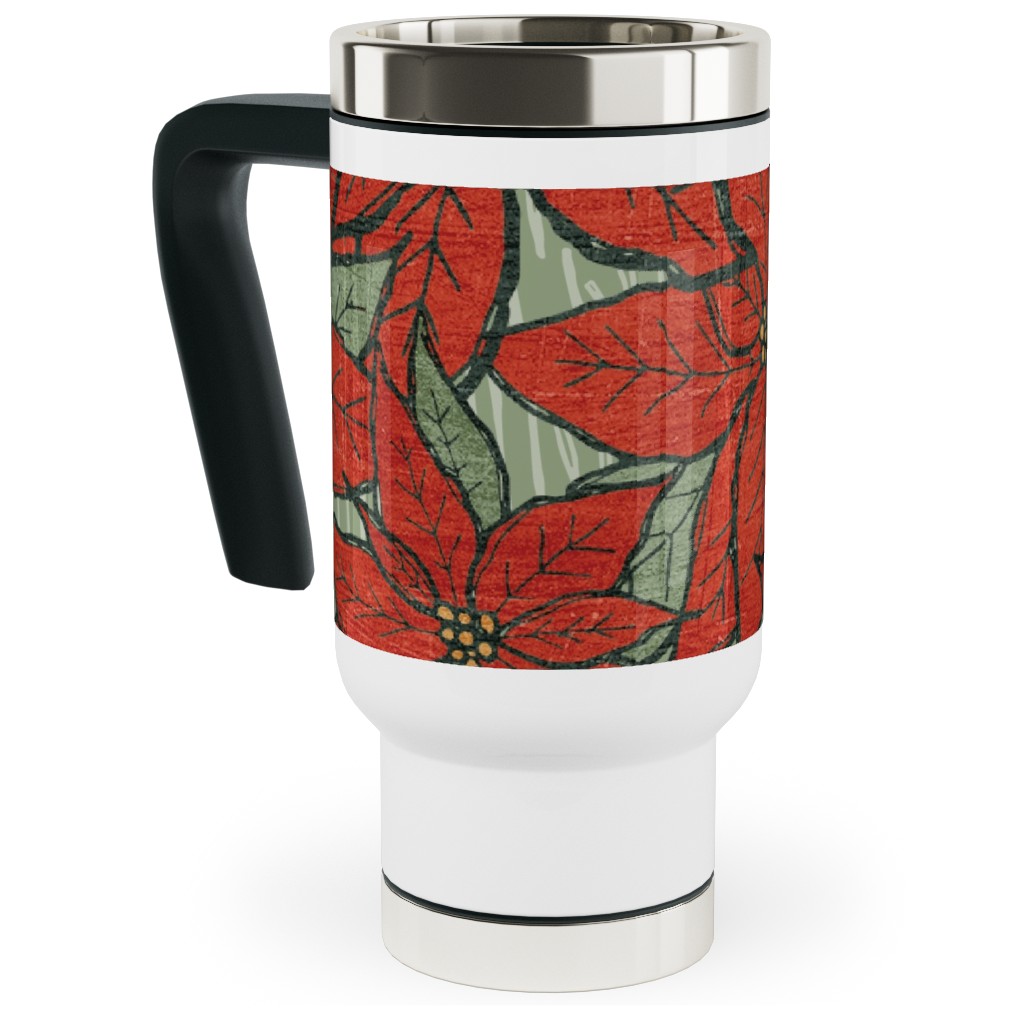Wild Poinsettias Travel Mug with Handle, 17oz, Red