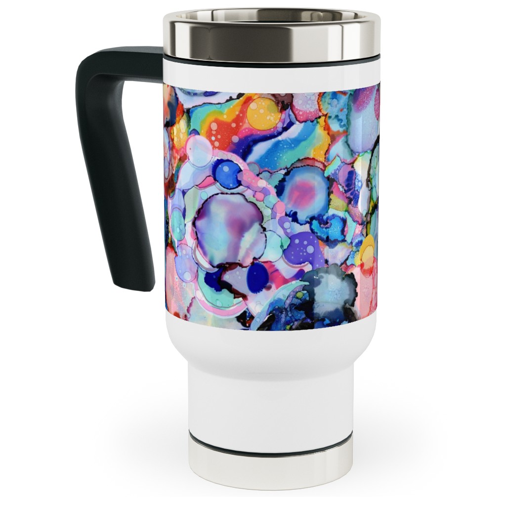Rainbow Ink Abstract - Multi Travel Mug with Handle, 17oz, Multicolor