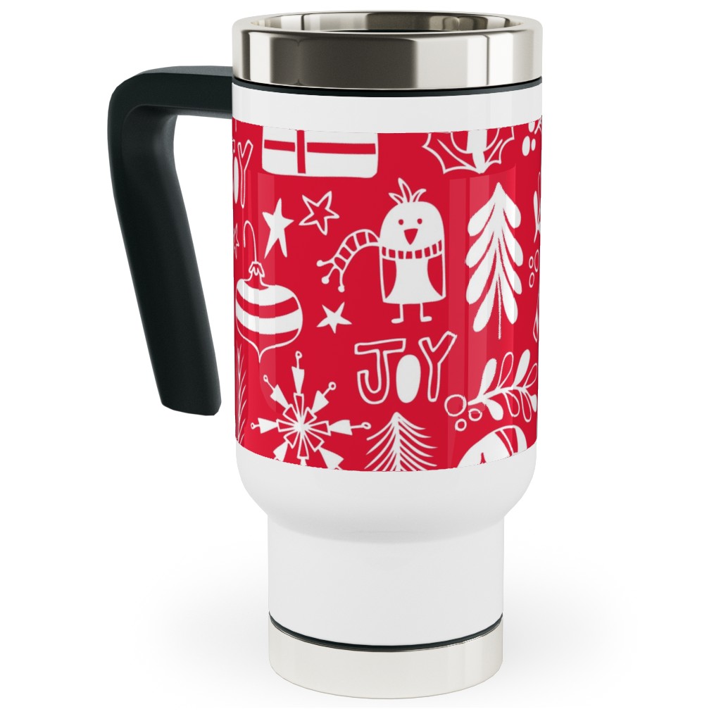 Peace & Joy Christmas - Red Travel Mug with Handle, 17oz, Red