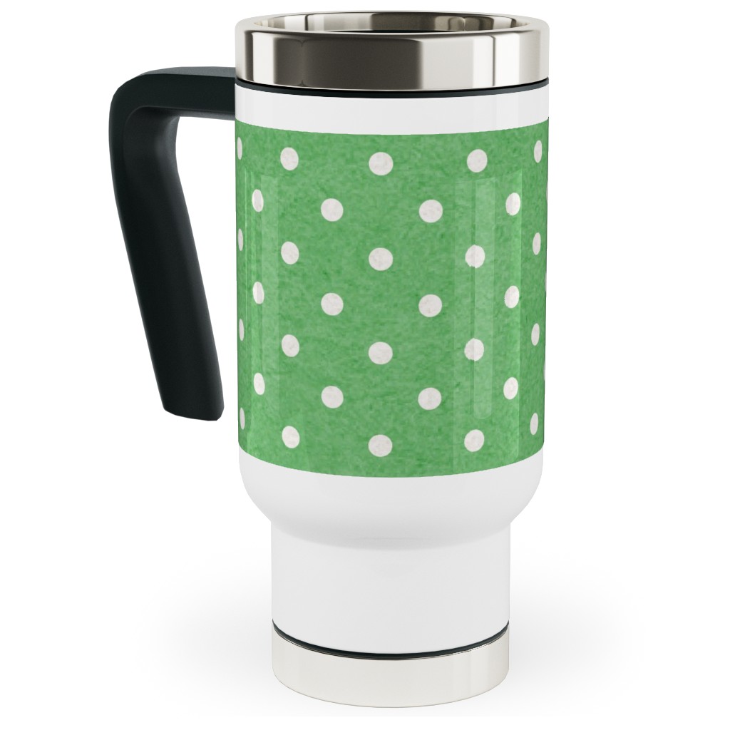 Mottled Xmas Polkadots - Green Travel Mug with Handle, 17oz, Green