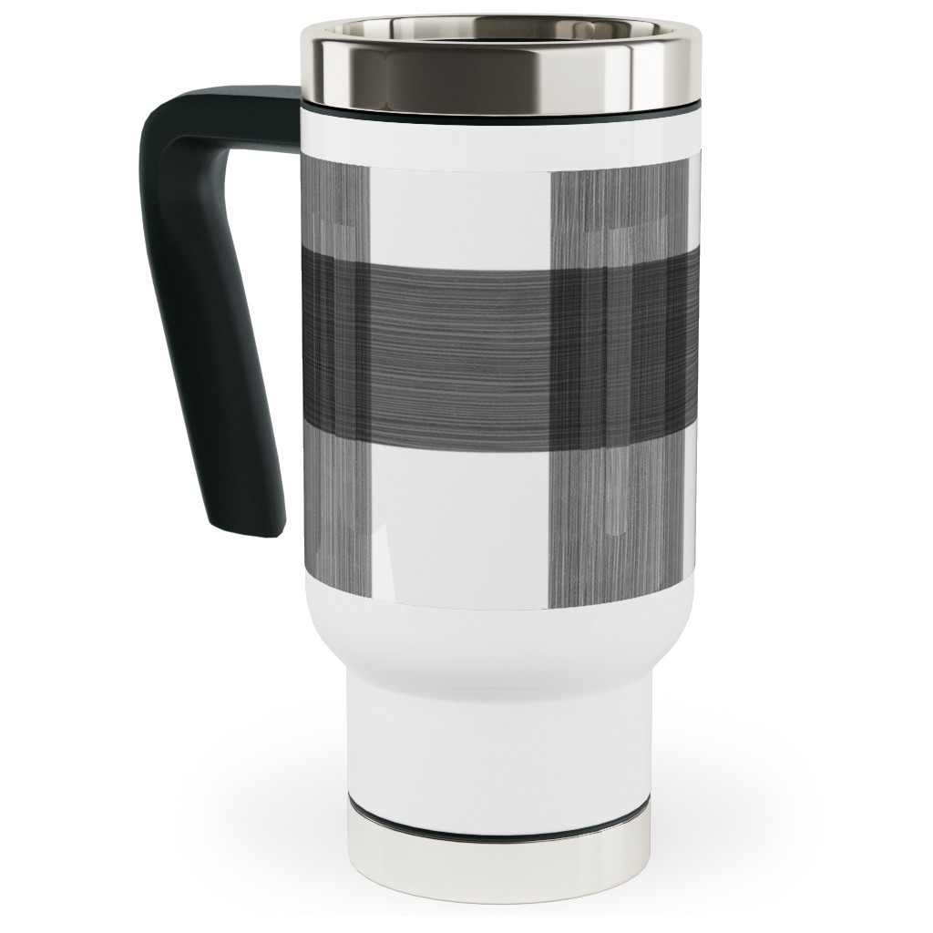 Cross Hatch Plaid Travel Mug with Handle, 17oz, Black, Metal