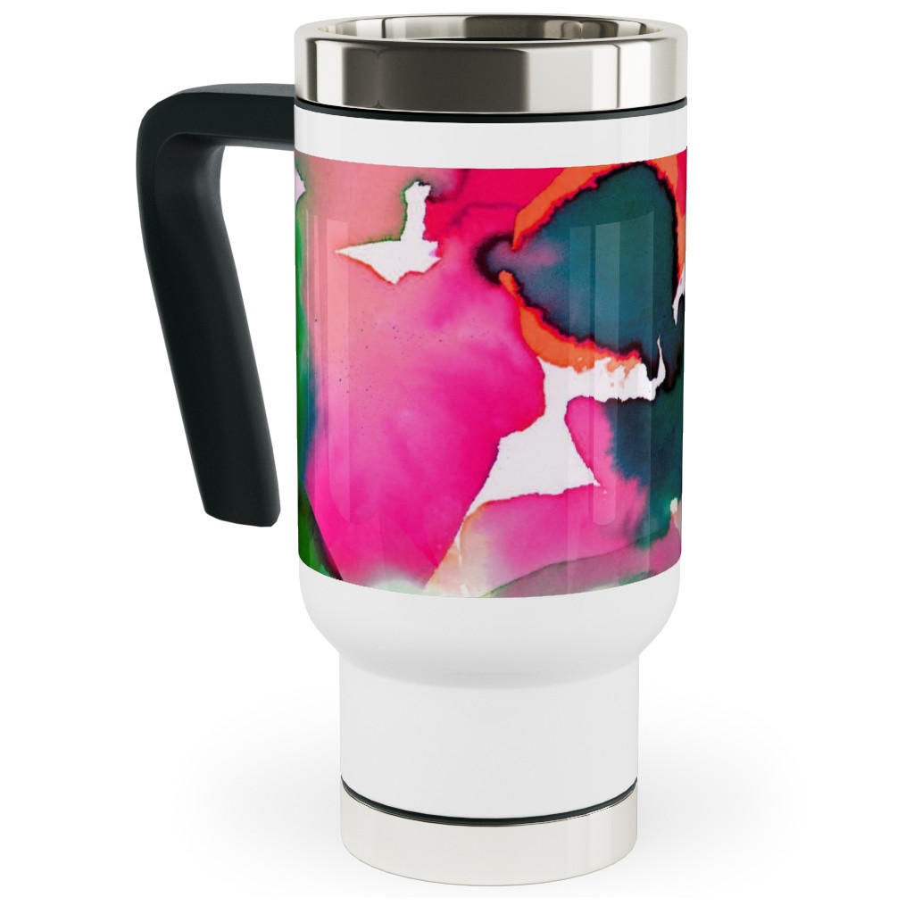 Abstract Flora Watercolor - Multi Travel Mug with Handle, 17oz, Multicolor