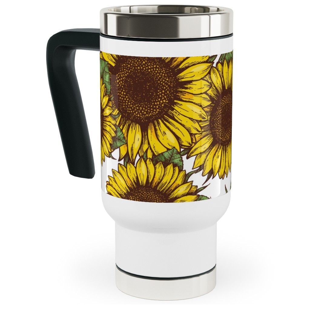 Sunflowers Travel Mug with Handle, 17oz, Yellow, Classic Yellow