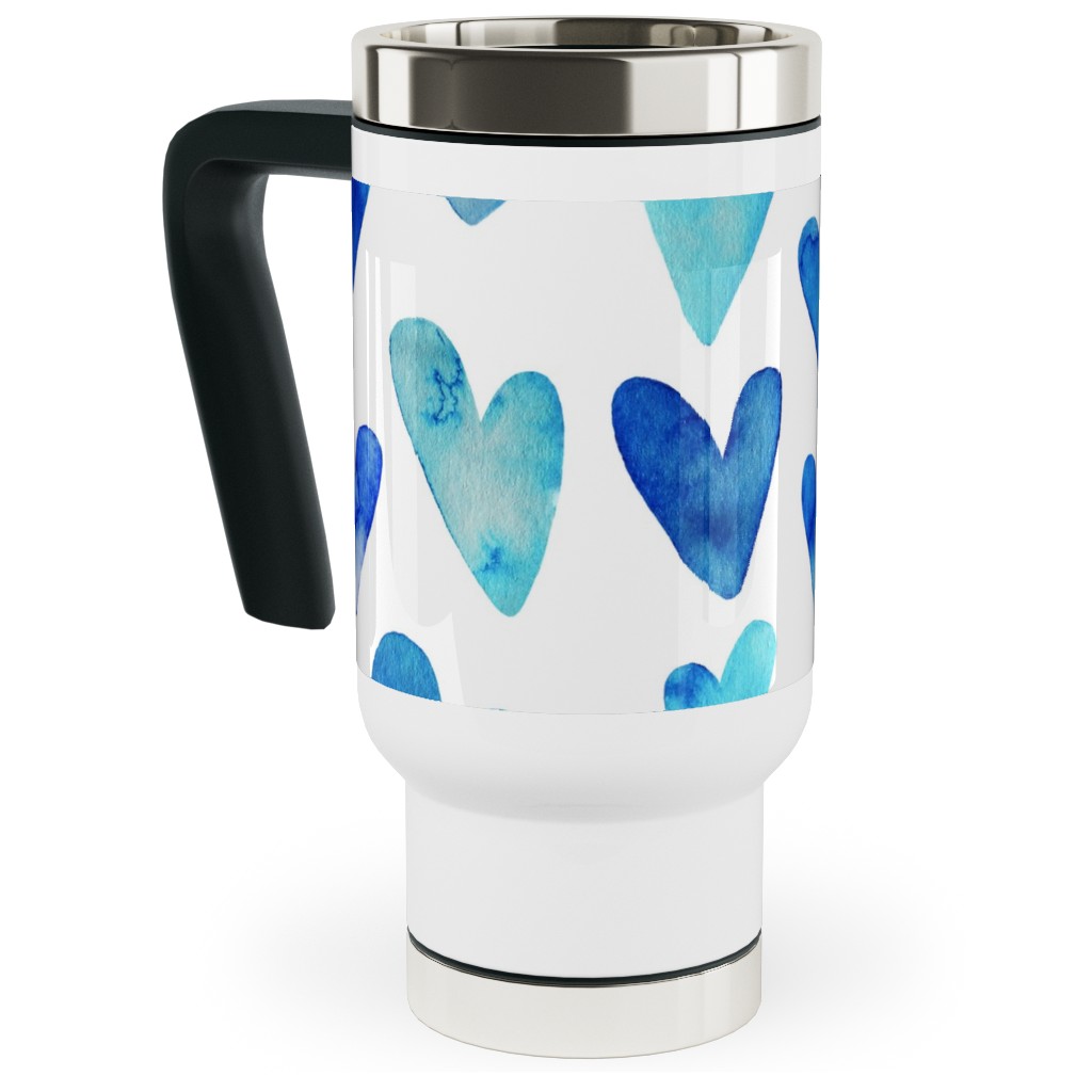 Blue Ombre Hearts - Blue Travel Mug with Handle, 17oz, Blue, True Blue