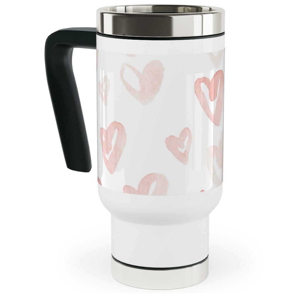 Pale Pink Hearts - Pink Travel Mug with Handle, 17oz, Pink, Bright Pink