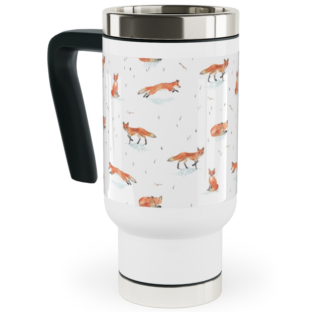 Winter Fox - White Travel Mug with Handle, 17oz, Orange, Orange