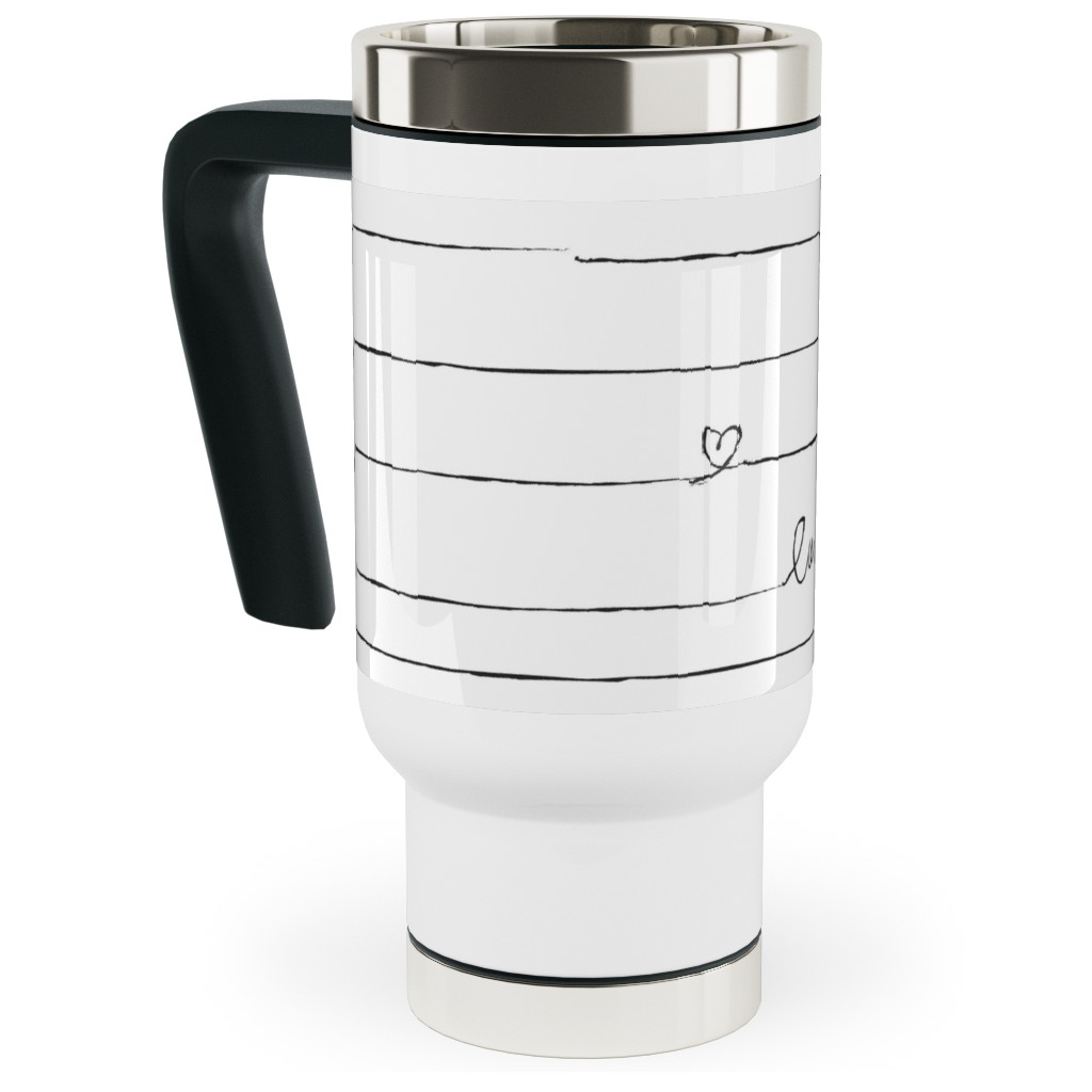 Love Note - Stripes - Black and White Travel Mug with Handle, 17oz, White