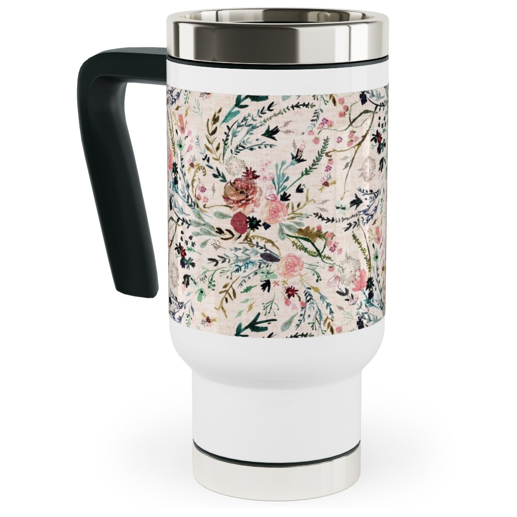Fable Floral - Blush Travel Mug with Handle, 17oz, Multicolor