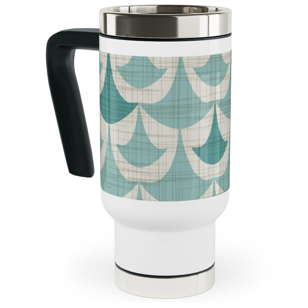 Rhapsody - Beige and Teal Travel Mug with Handle, 17oz, Green, Classic Green