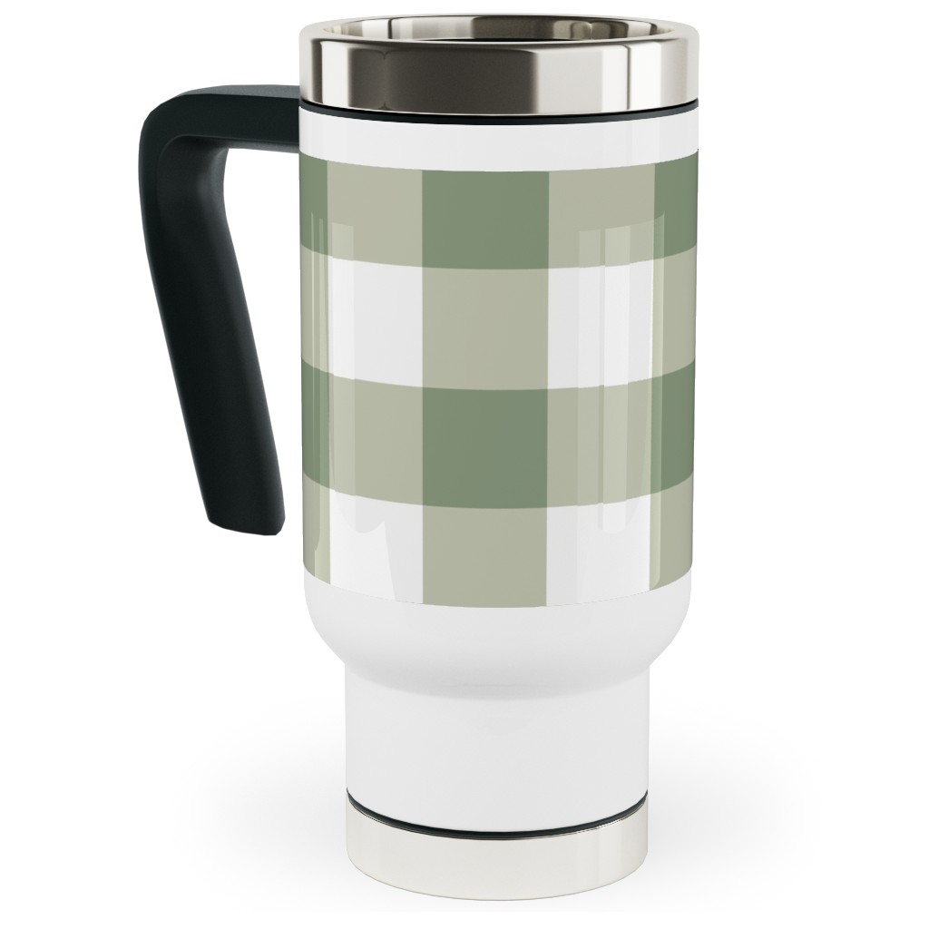 Plaid - Green Travel Mug with Handle, 17oz, Green