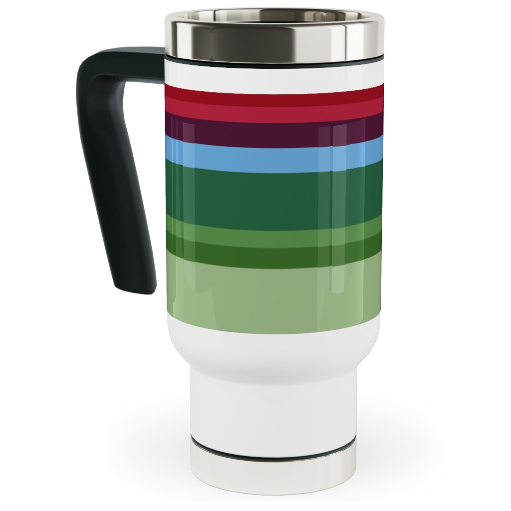 Rainbow Stripe Travel Mug with Handle, 17oz, Multicolor