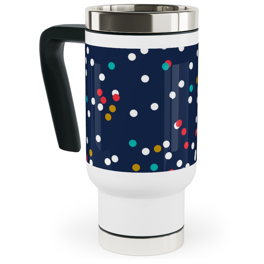 Fun-Fetti - Polka Dot - Navy Blue Travel Mug with Handle, 17oz, Blue, True Blue