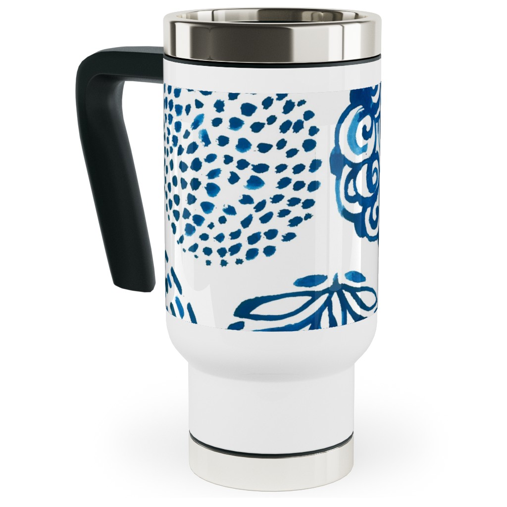 Watercolor Circles of Nature Blue Travel Mug with Handle Shutterfly