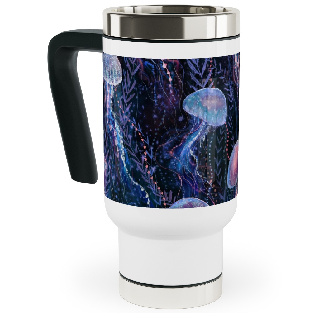 Magic Jellyfish Watercolor Travel Mug with Handle, 17oz, Blue, True Blue