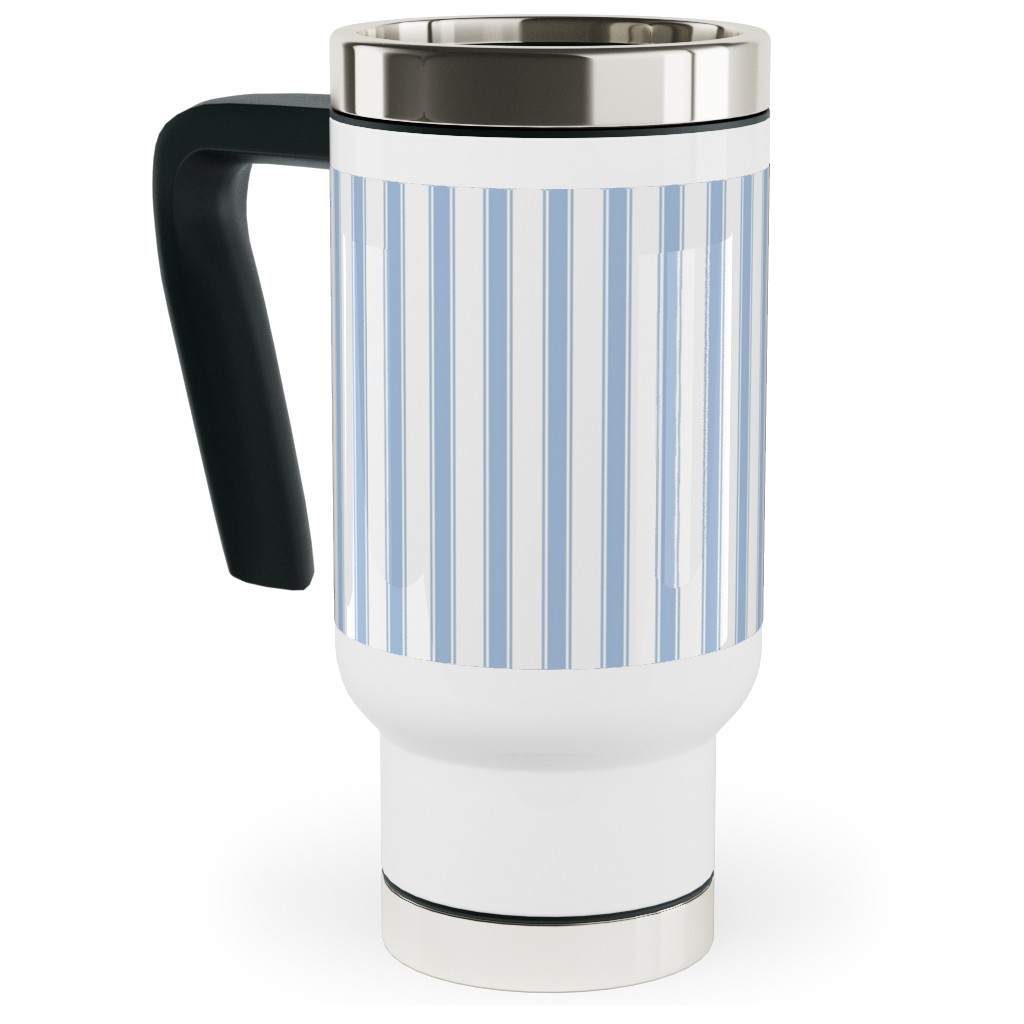 Cedar Lake Cottage Ticking Stripe - Blue Travel Mug with Handle, 17oz, Blue
