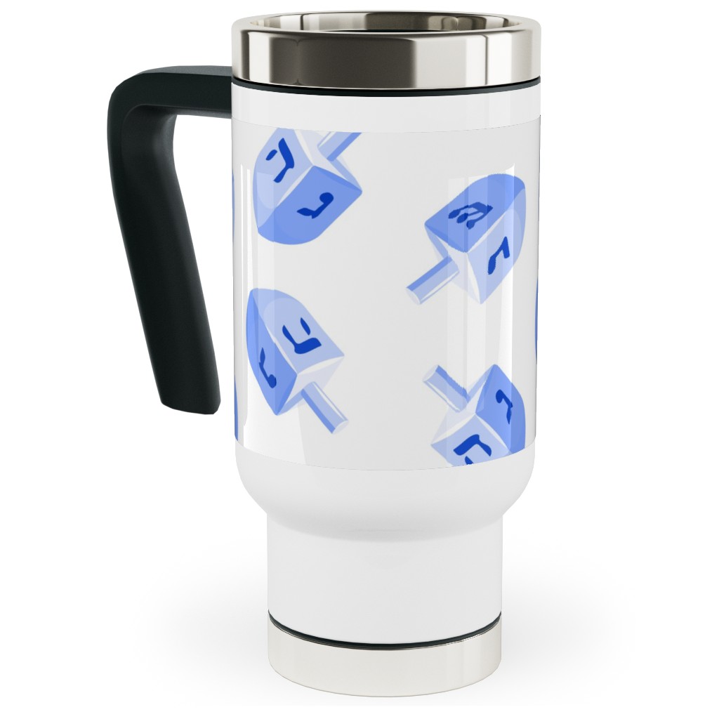 Dreidels Travel Mug with Handle, 17oz, Blue, Blue Bonnet