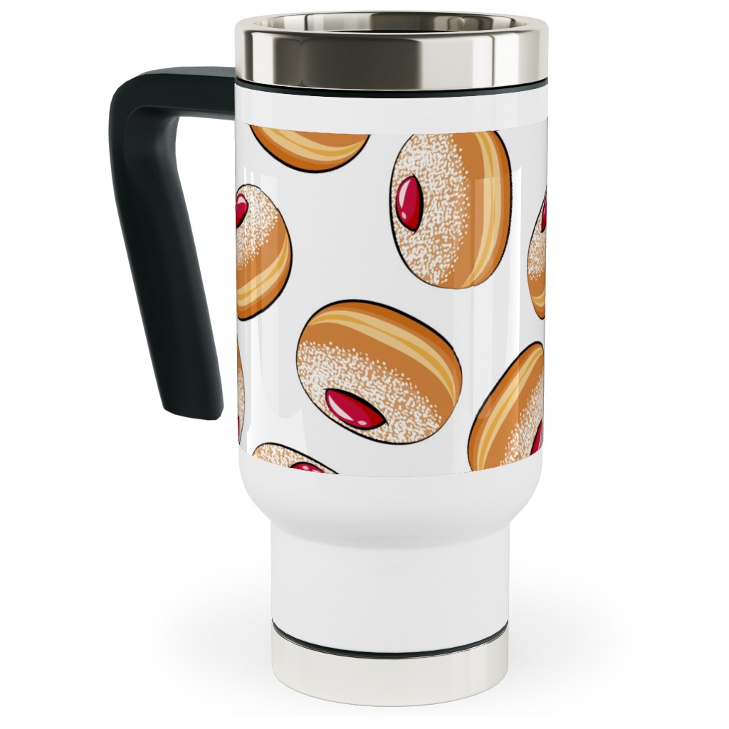 Sufganiyot (Jelly Doughnuts) - on White Travel Mug with Handle, 17oz, Multicolor
