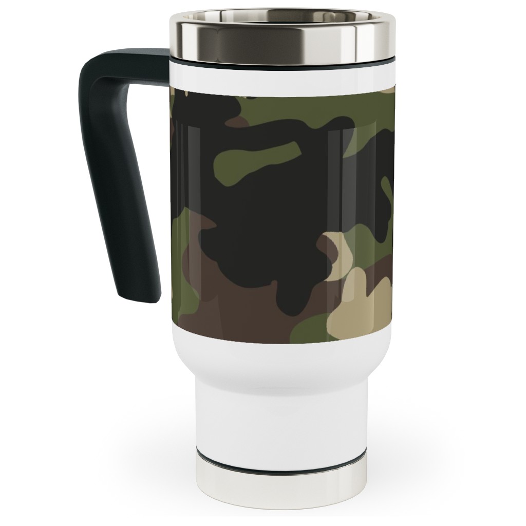 Ducks, Trucks, and Eight Point Bucks - Camo Travel Mug with Handle, 17oz, Green