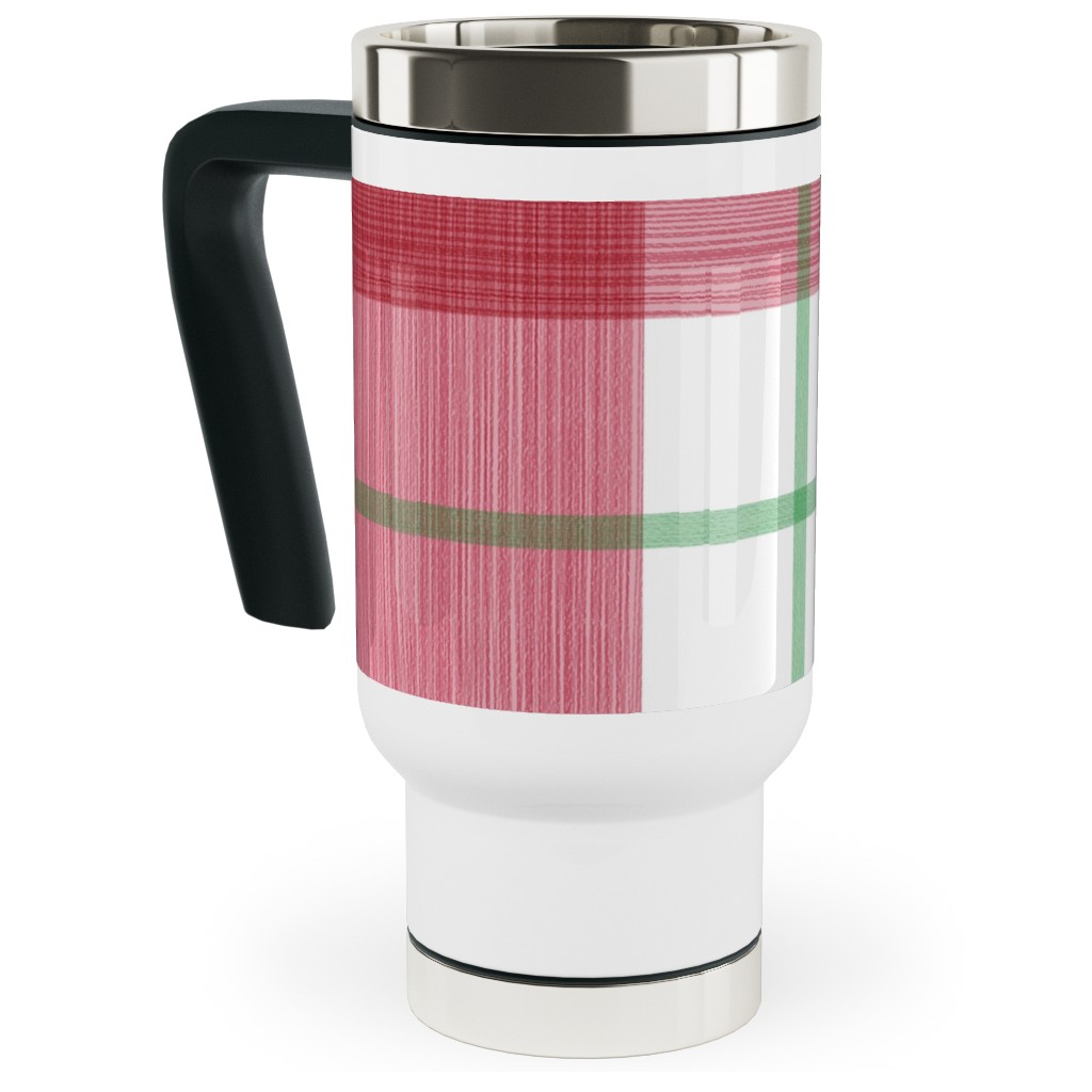 Double Plaid Travel Mug with Handle, 17oz, Red, Apple