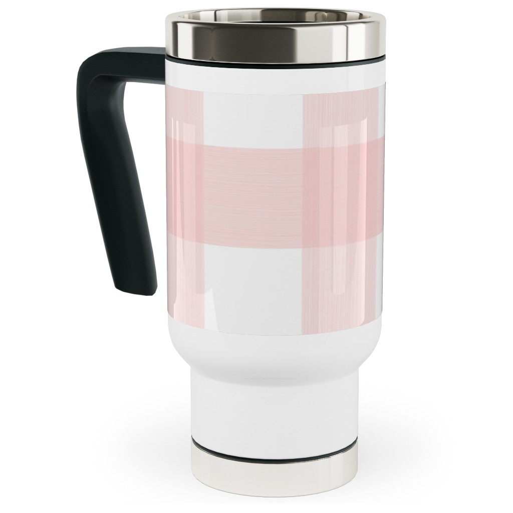 Cross Hatch Plaid Travel Mug with Handle, 17oz, Pink
