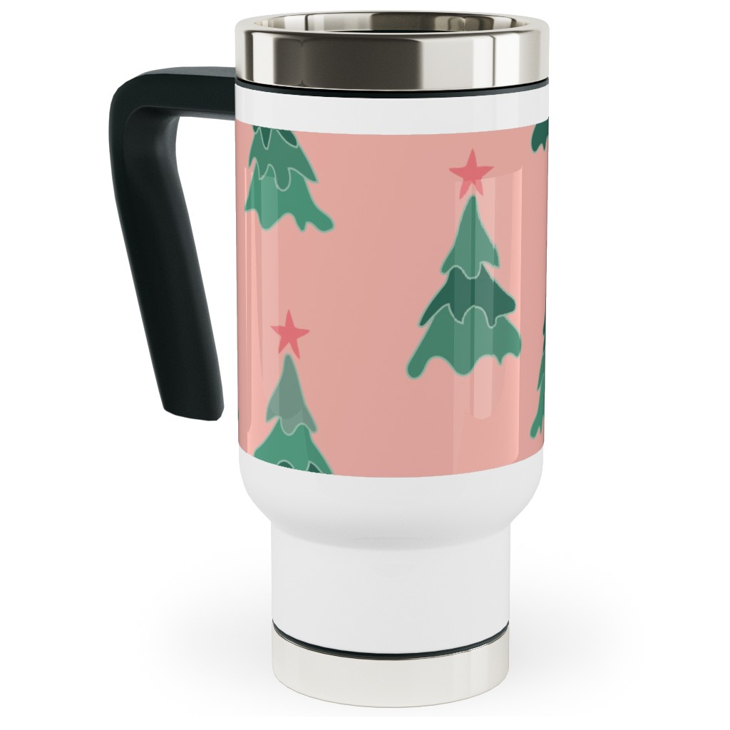 Modern Christmas Trees Travel Mug with Handle, 17oz, Pink