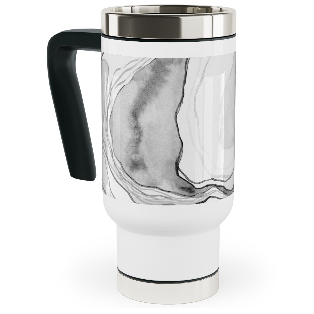 Watercolor Marble Travel Mug with Handle, 17oz, Gray, Silver Lining