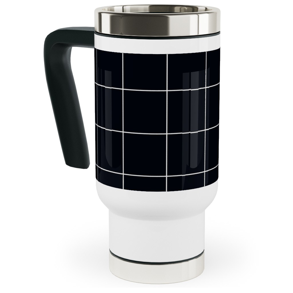 Grid - Black Ad White Travel Mug with Handle, 17oz, Black
