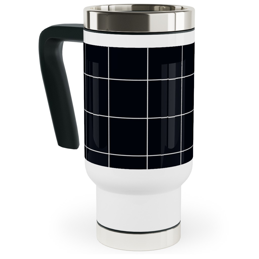 Grid - Black Ad White Travel Mug with Handle, 17oz, Black, Black