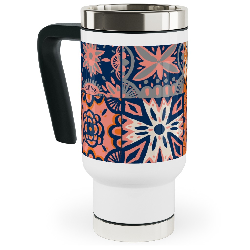Maltesetiles - Multi Travel Mug with Handle, 17oz, Multicolor