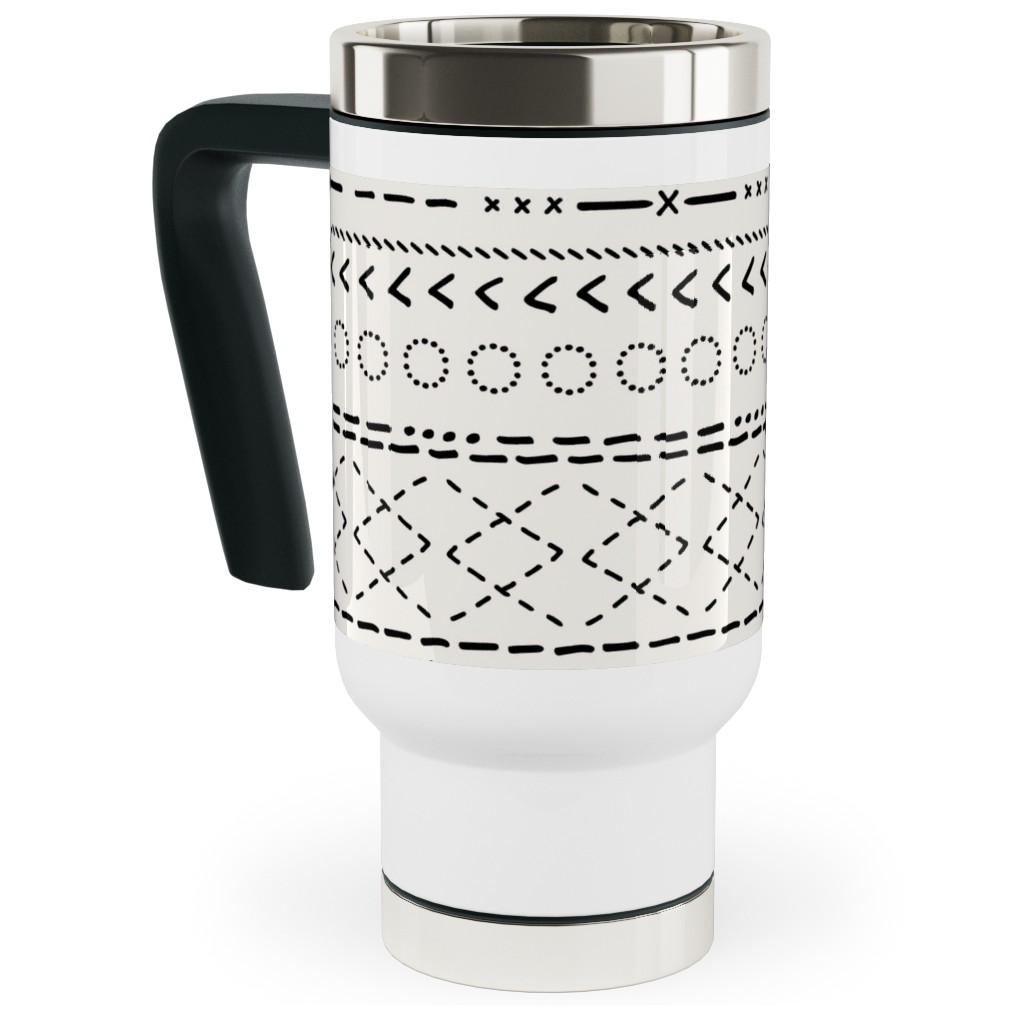 Minimal Mudcloth Bohemian - Light Travel Mug with Handle, 17oz, Beige