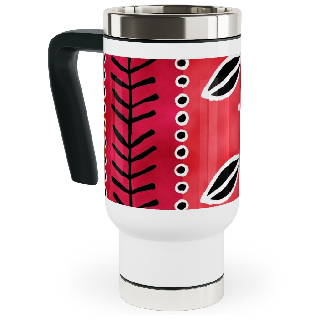 Ribbons Travel Mug with Handle, 17oz, Red, Red